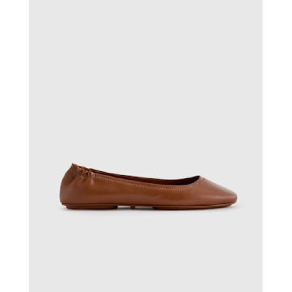 Quince Women Italian Leather On-The-Go Ballet Flat Shoes Brown 7